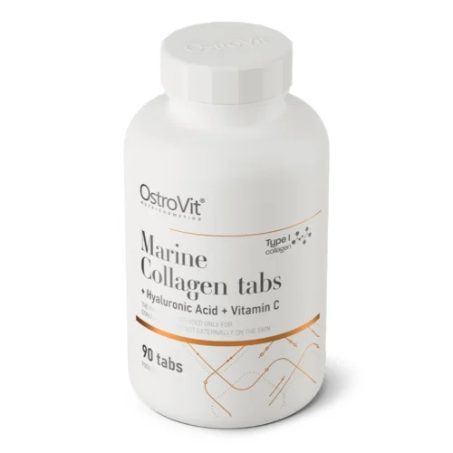 Opakowanie suplementu OstroVit Marine Collagen tabs z kolagenem morskim, kwasem hialuronowym i witaminą C, 90 tabletek.