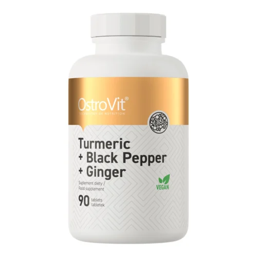 Butelka OstroVit Turmeric + Black Pepper + Ginger 90 tabletek - suplement diety