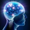 Grafika mózgu z aktywnymi połączeniami neuronowymi – symbol koncentracji, pamięci i pracy układu nerwowego